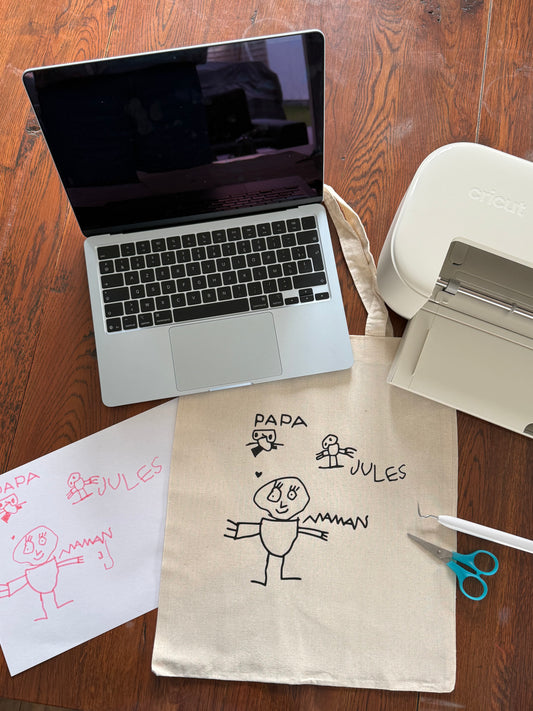 Tote Bag Personnalisé avec Dessin d'Enfant | Cadeau Unique pour Papa, Maman & Grands-Parents
