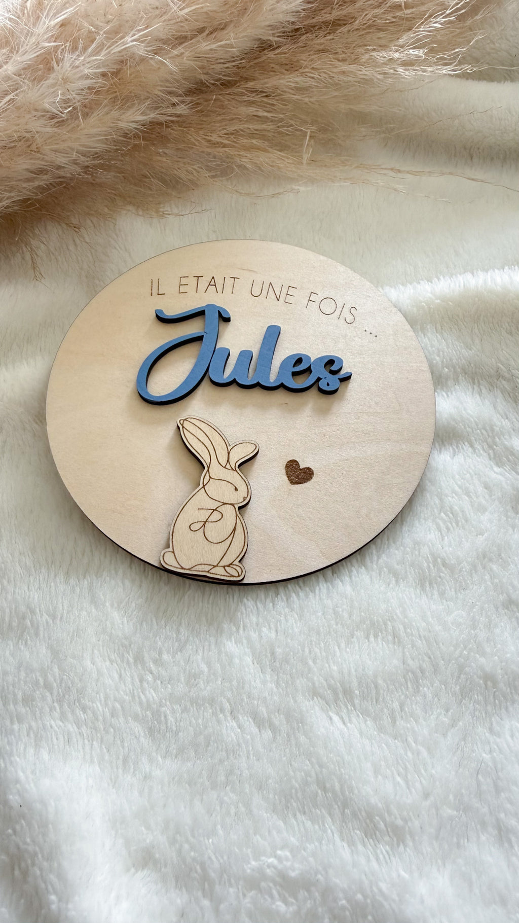 Pancarte de naissance personnalisée en bois – Lapin
