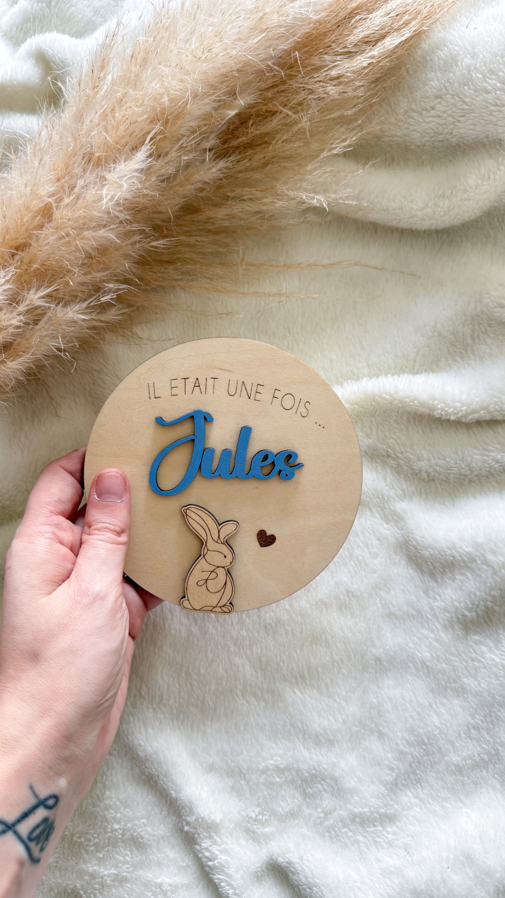 Pancarte de naissance personnalisée en bois – Lapin