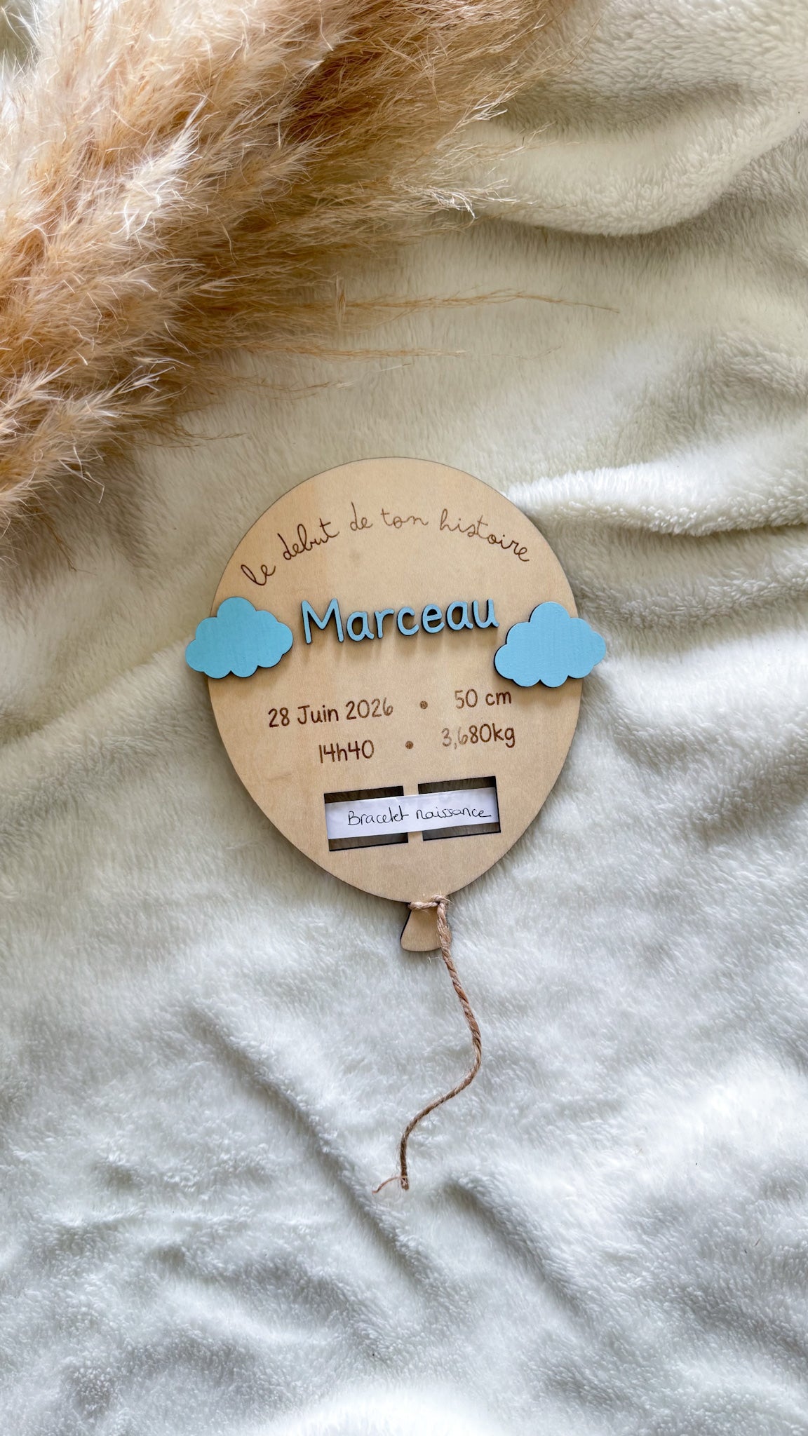 Support bracelet de naissance personnalisé en bois – Ballon