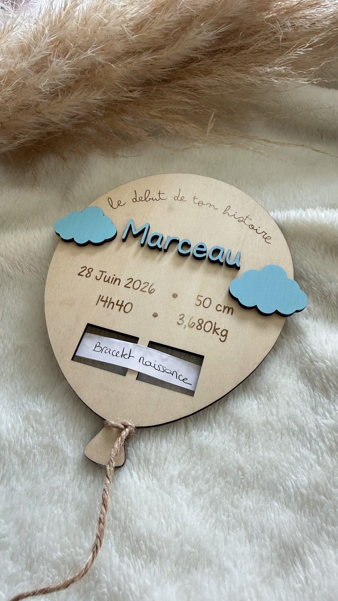 Support bracelet de naissance personnalisé en bois – Ballon