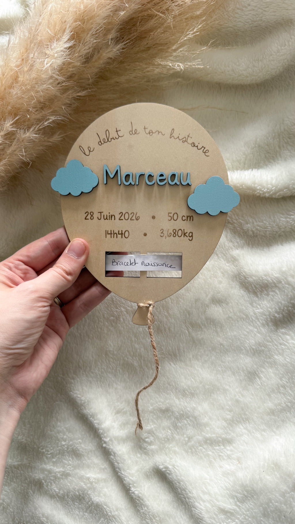 Support bracelet de naissance personnalisé en bois – Ballon