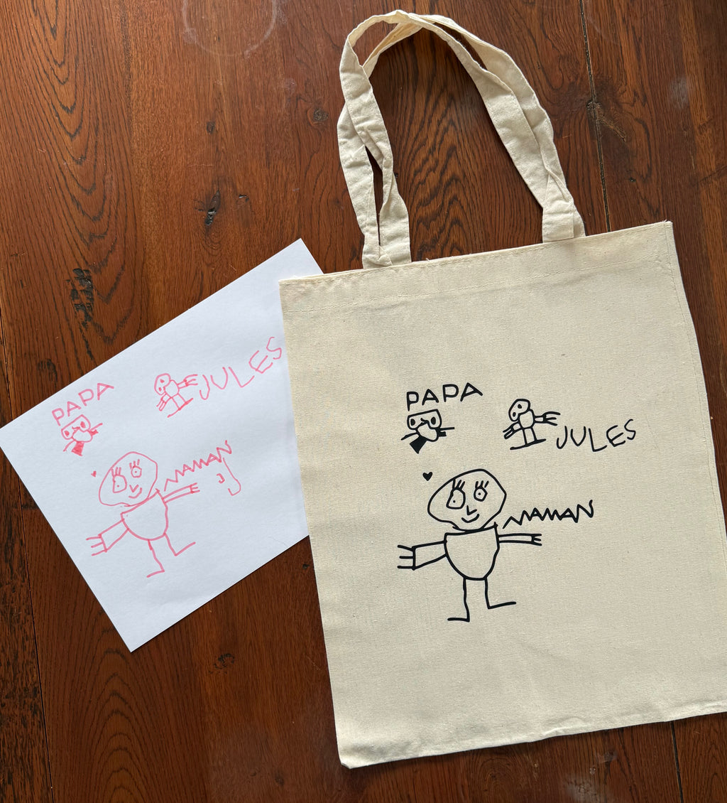 Tote Bag Personnalisé avec Dessin d'Enfant | Cadeau Unique pour Papa, Maman, Mamie et Papy
