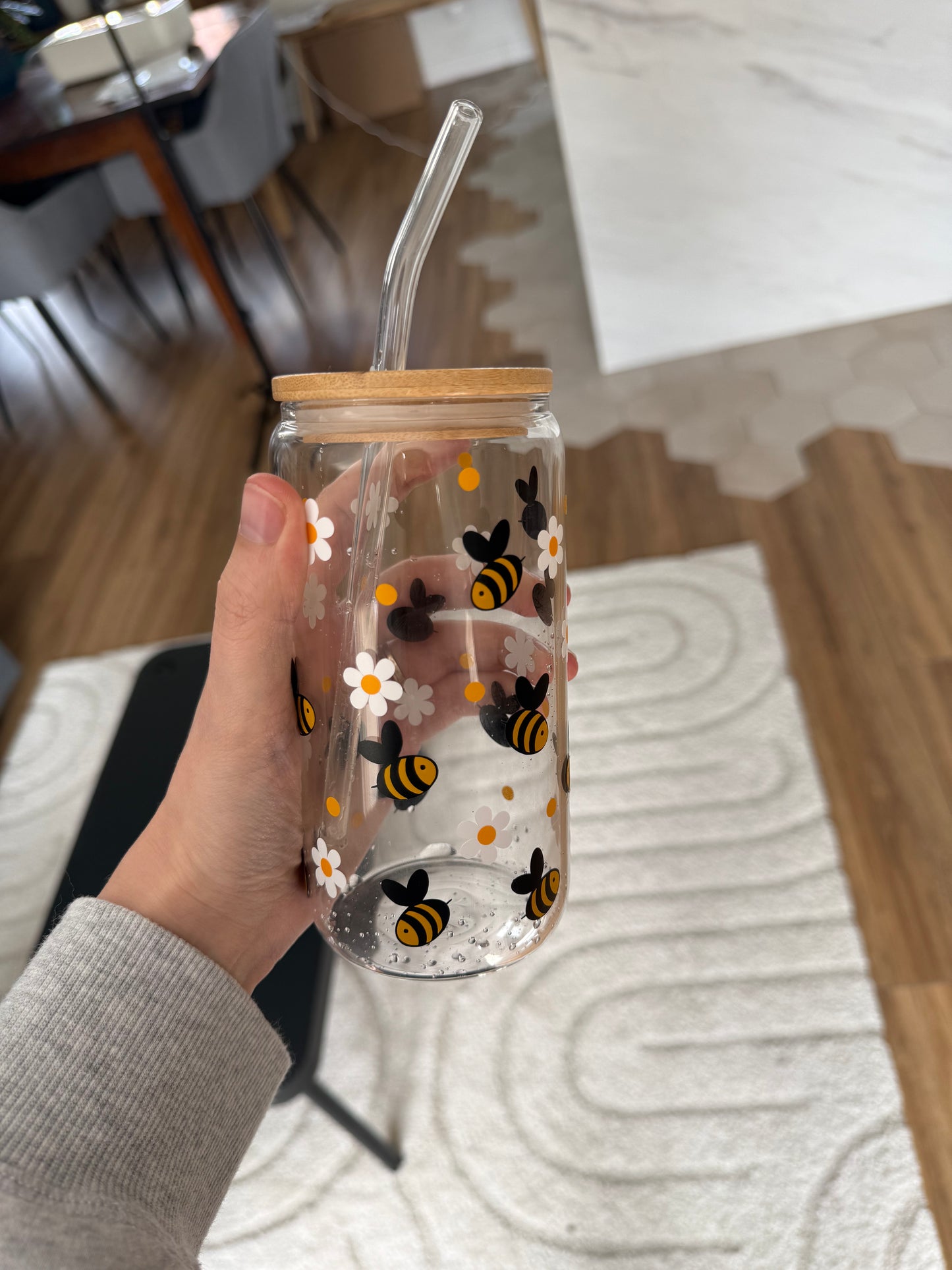 Verre avec Paille en Verre et Bambou