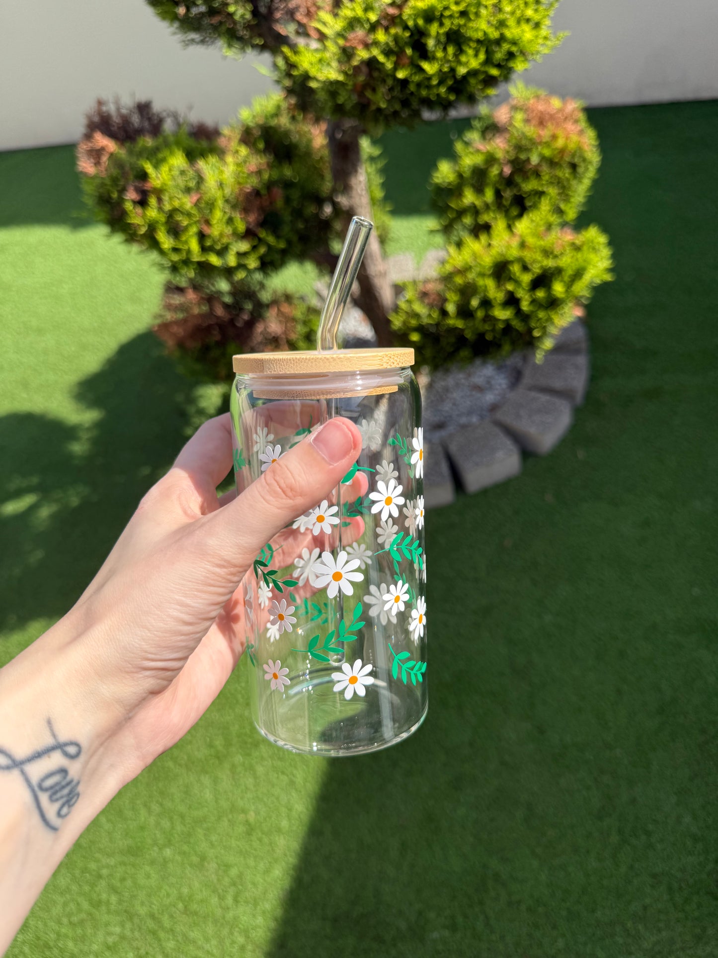 Verre avec Paille en Verre et Bambou