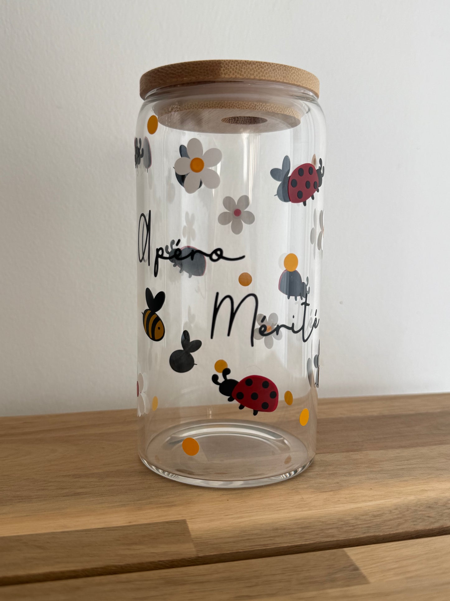 Verre avec Paille en Verre et Bambou
