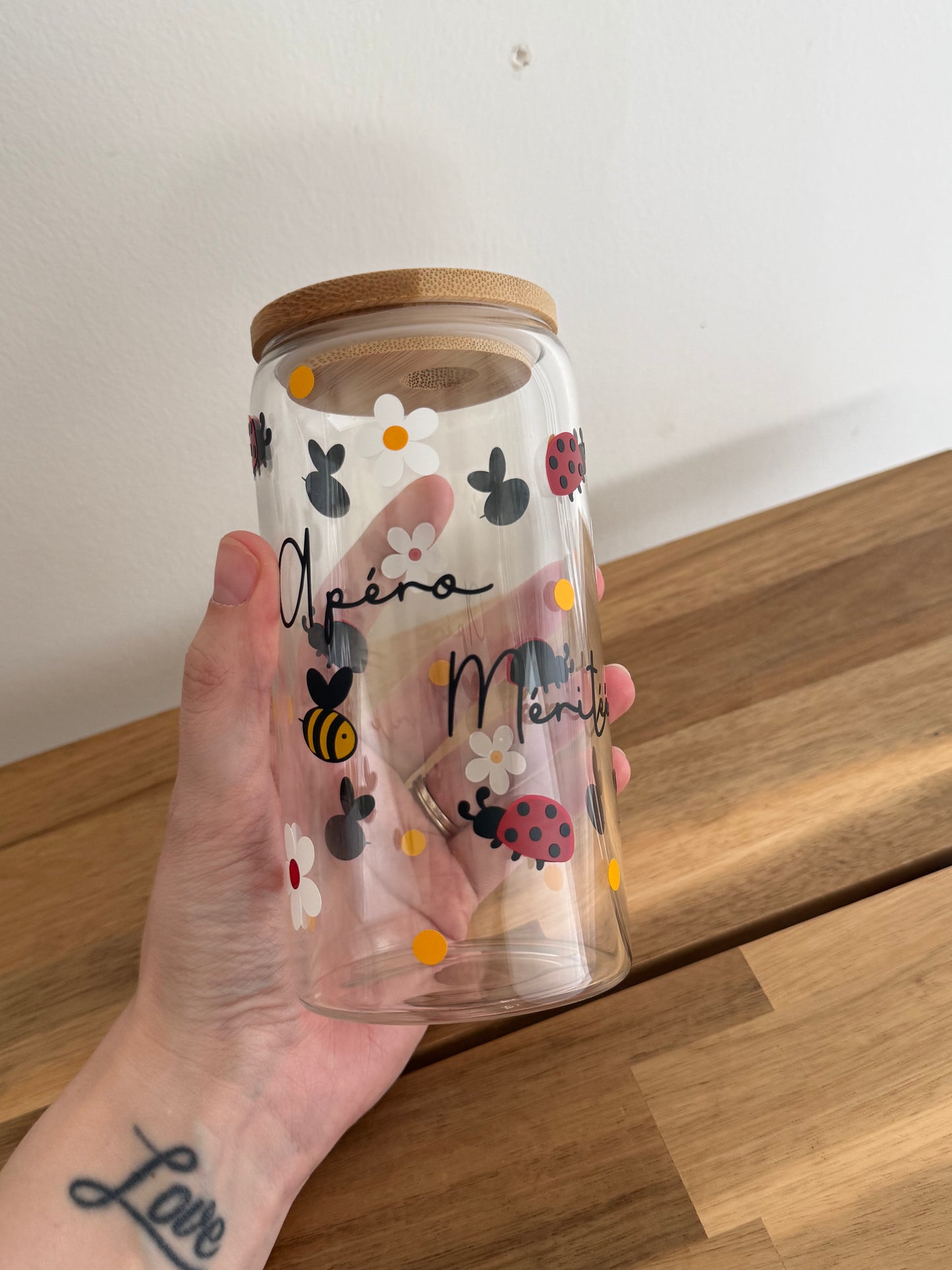 Verre avec Paille en Verre et Bambou