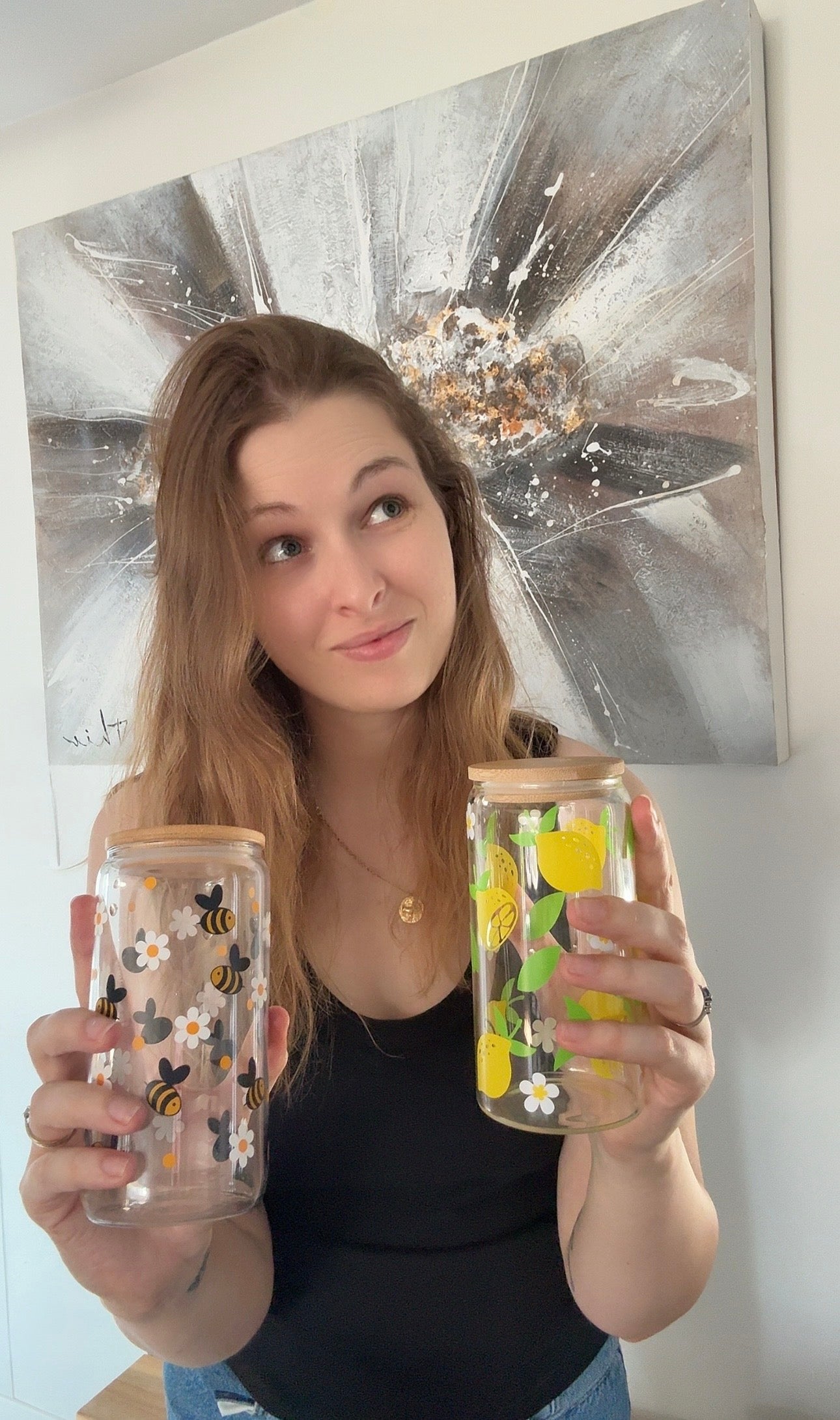 Bocal en Verre Personnalisé avec Couvercle Bambou | Texte, Prénom, Photo ou Illustration
