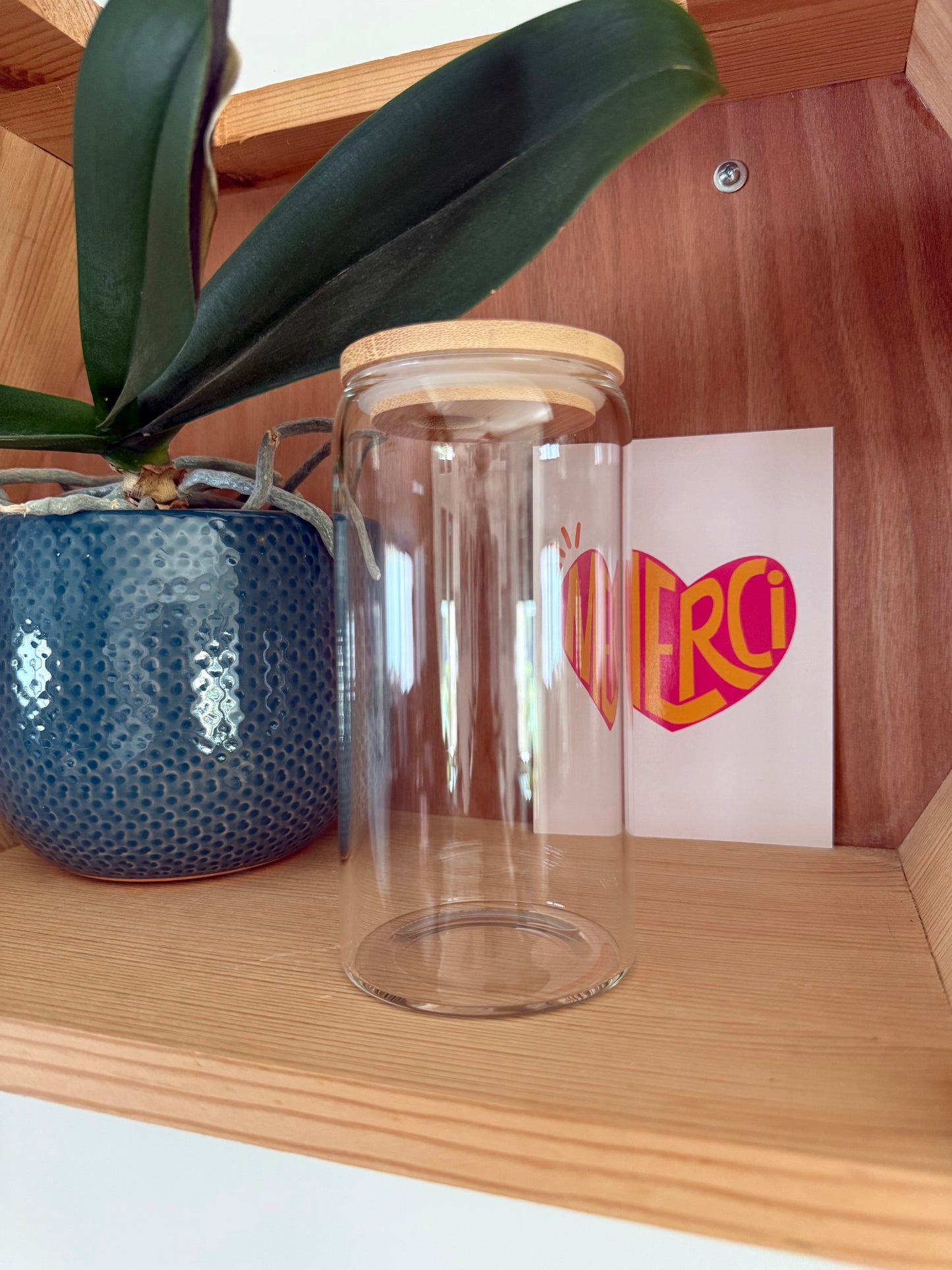 Bocal en Verre Personnalisé avec Couvercle Bambou | Texte, Prénom, Photo ou Illustration