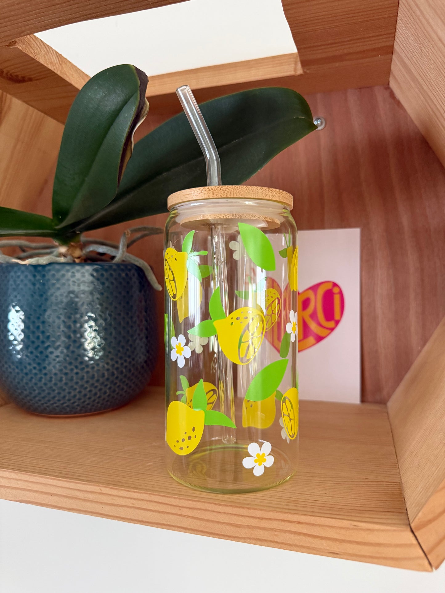 Bocal en Verre Personnalisé avec Couvercle Bambou | Texte, Prénom, Photo ou Illustration