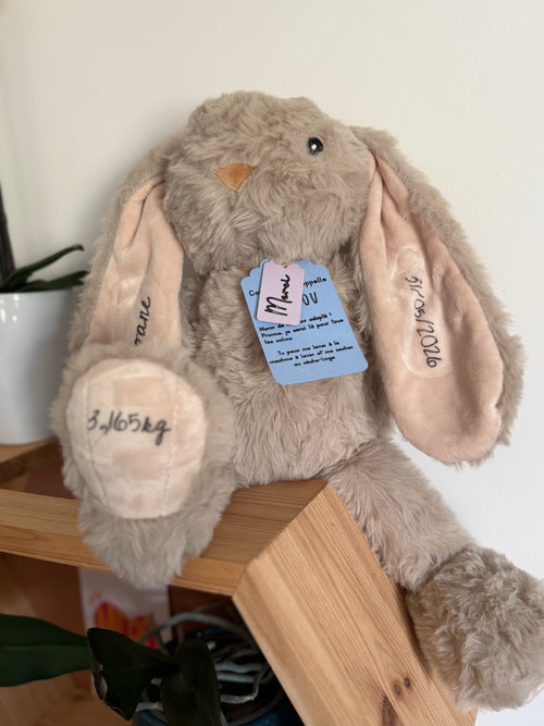 Peluche souvenir avec prénom et date de naissance
