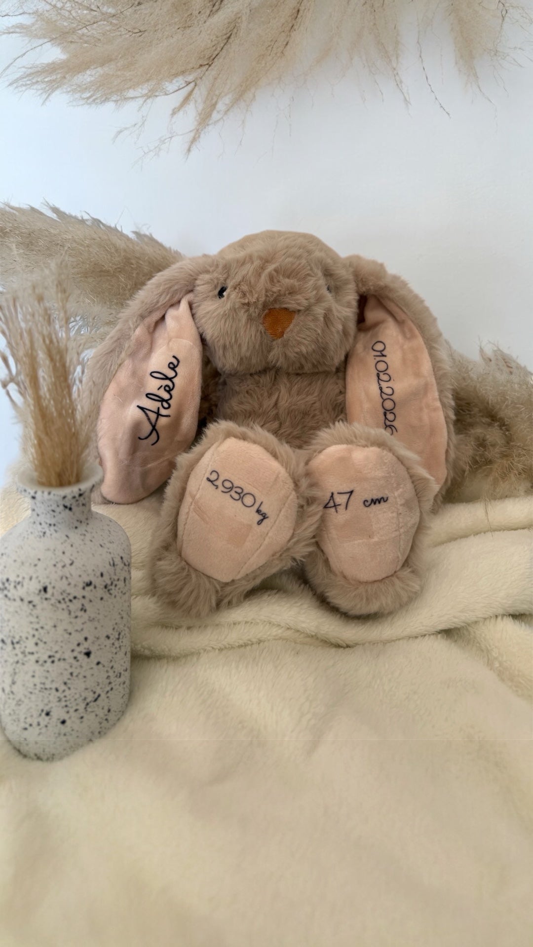 Lapin de Naissance Personnalisé – Peluche Souvenir Bébé