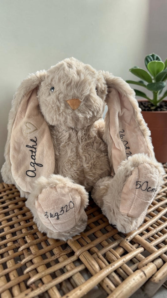 Lapin de Naissance Personnalisé – Peluche Souvenir Bébé