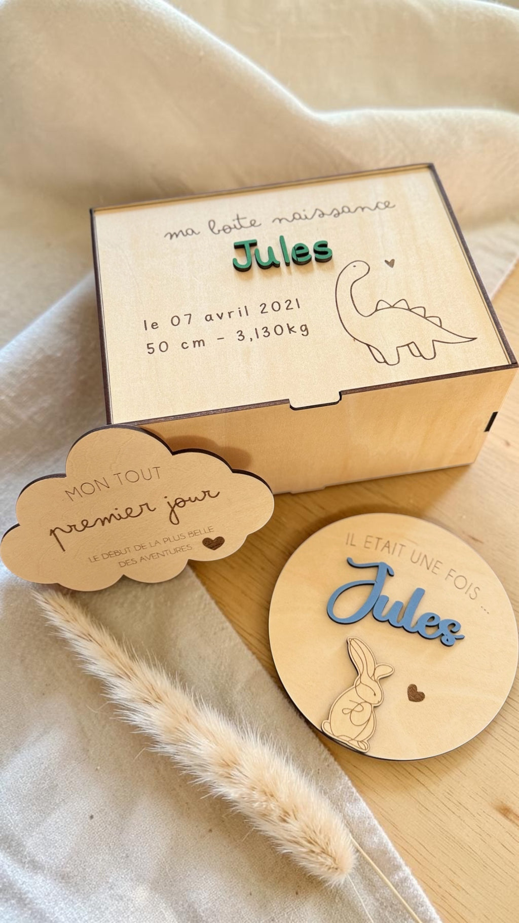 Boîte de naissance personnalisée en bois – Coffret souvenirs bébé